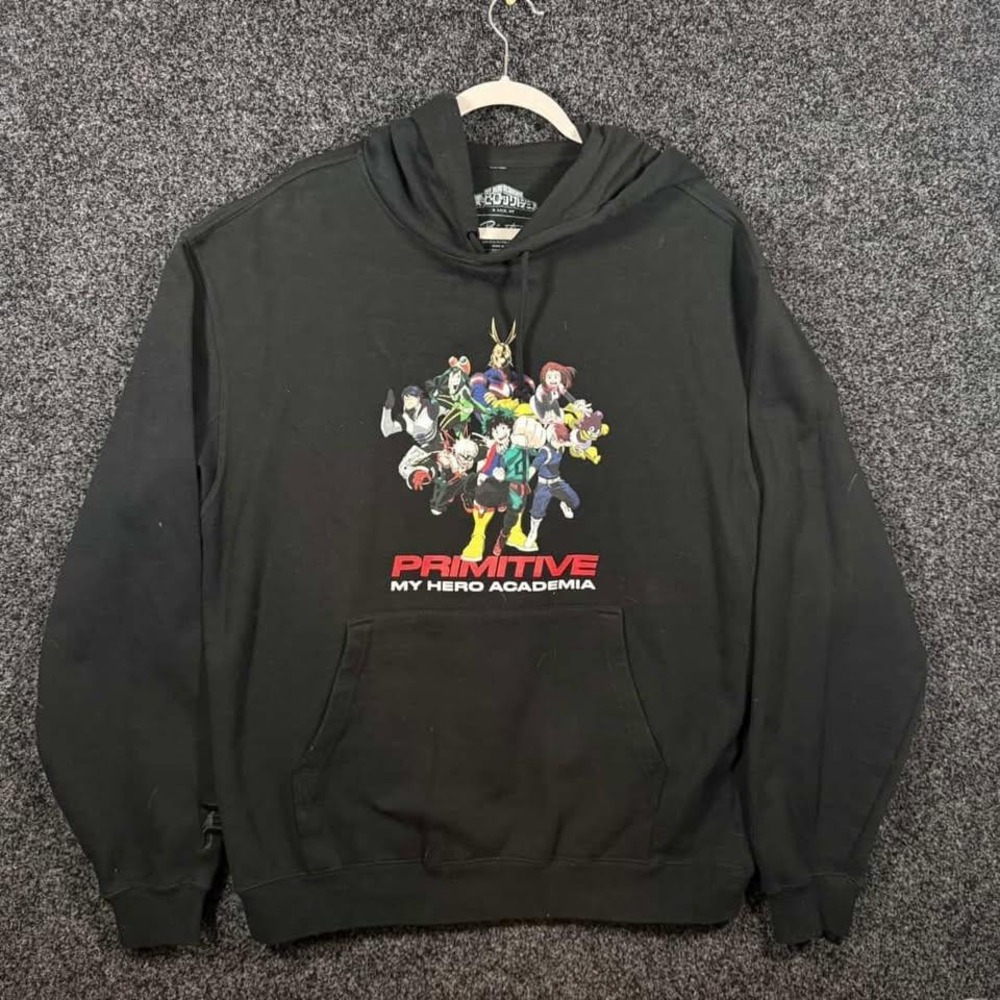 Primitive x My Hero Academia Hoodie Black Anime Manga Pullover Sweatshirt Large